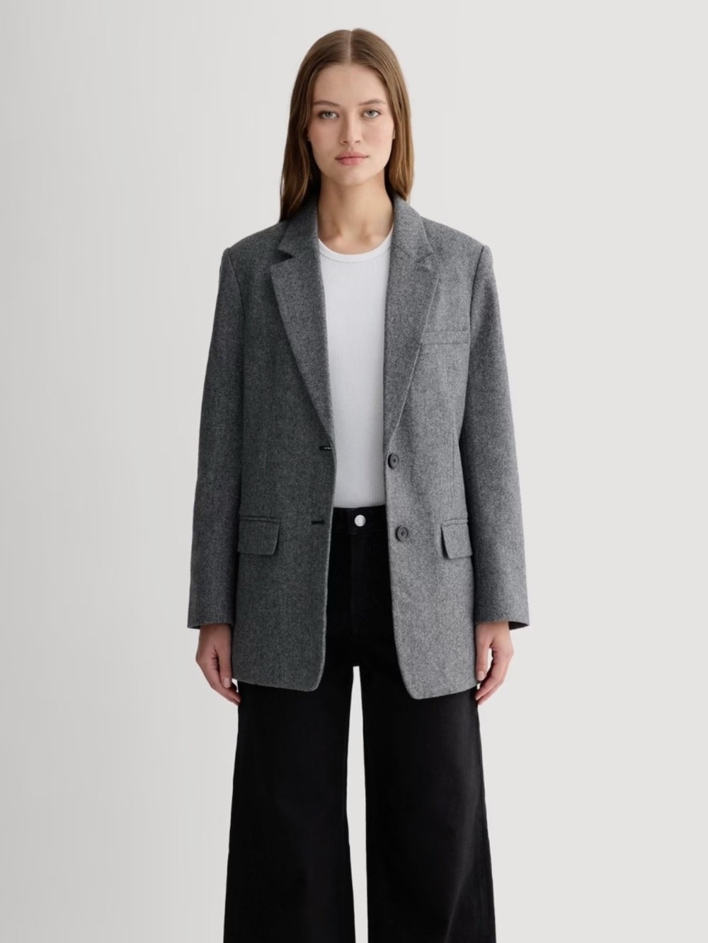Everlane NWOT Oversized Wool Herringbone Blazer Gray. Sz 00